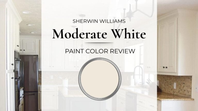 Sherwin Williams Moderate White paint color review with real home images, best uses, and undertones