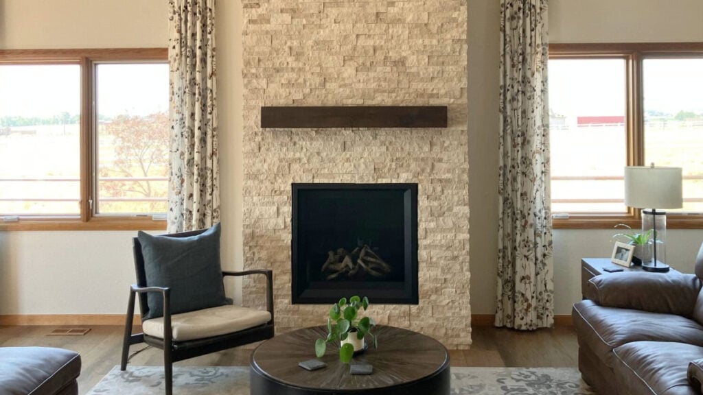 Sherwin-Williams-White-Duck-with-limestone-beige-cream-fireplace-low-vaulted-ceiling-in-living-room-golden-oak-trim-southwest-facing-sunshine (1)